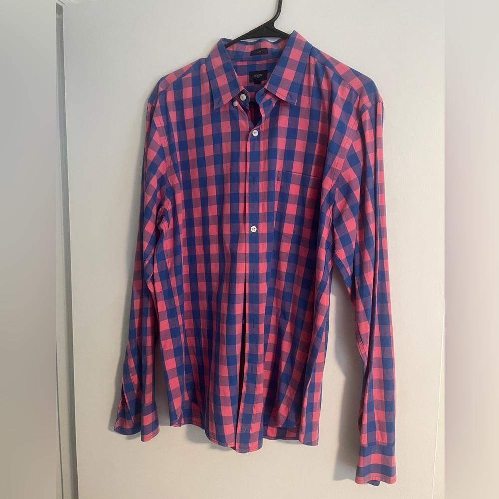 J crew slim mens Large long-sleeve button down collared shirt blue and pink